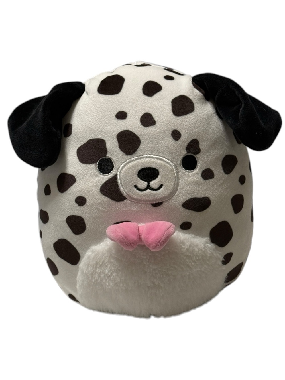 Squishmallows Dustin Dalmatian 8 Inch Plush White Black Spotted Pink Bow Tie.